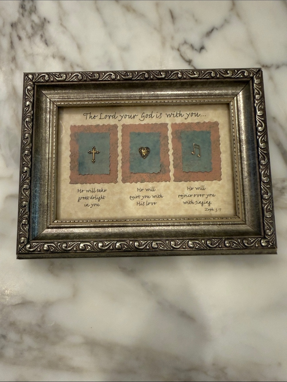 Faith Art Framed with Blue and Silver Accents